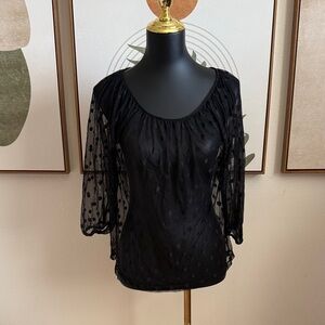 3/$10 LOFT Black Sheer Blouse with Dot Pattern